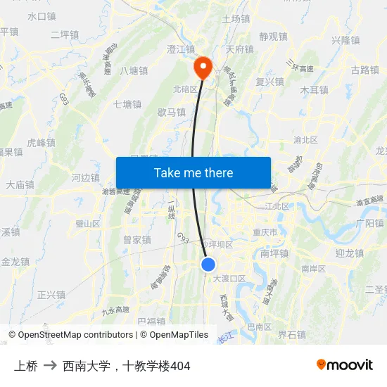 上桥 to 西南大学，十教学楼404 map