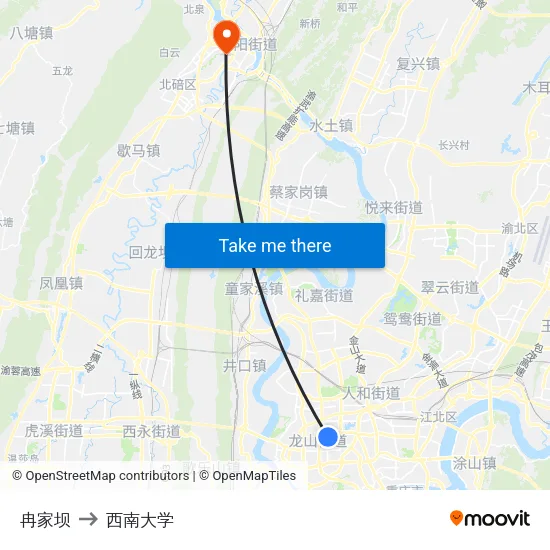 冉家坝 to 西南大学 map