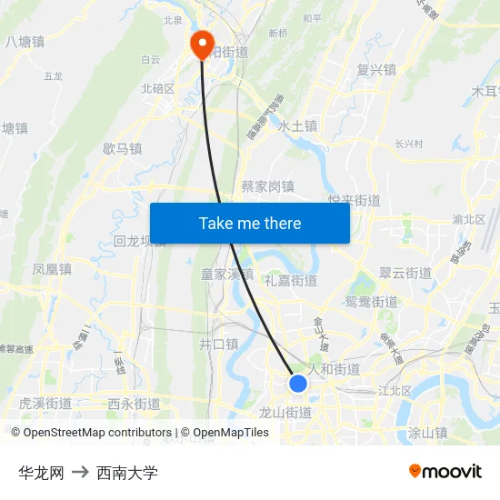 华龙网 to 西南大学 map