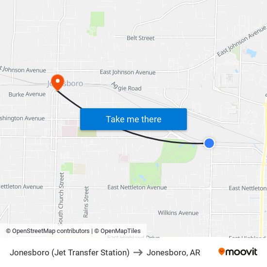 Jonesboro (Jet Transfer Station) to Jonesboro, AR map