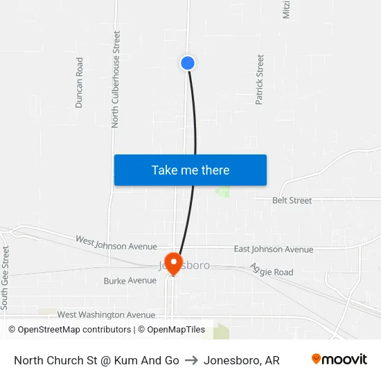 North Church St @ Kum And Go to Jonesboro, AR map