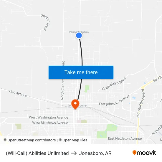 (Will-Call) Abilities Unlimited to Jonesboro, AR map