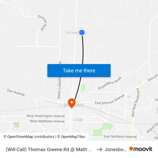 (Will-Call) Thomas Greene Rd @ Math And Science School to Jonesboro, AR map
