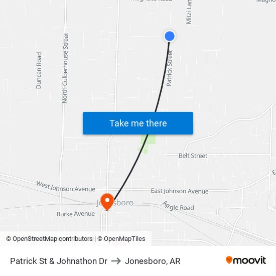 Patrick St & Johnathon Dr to Jonesboro, AR map