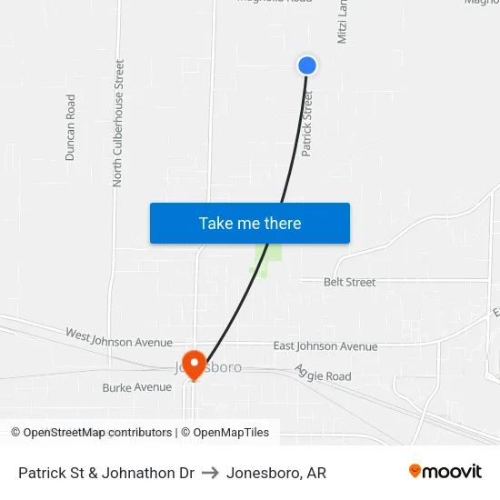 Patrick St & Johnathon Dr to Jonesboro, AR map