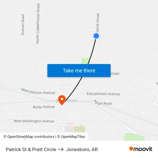 Patrick St & Pratt Circle to Jonesboro, AR map