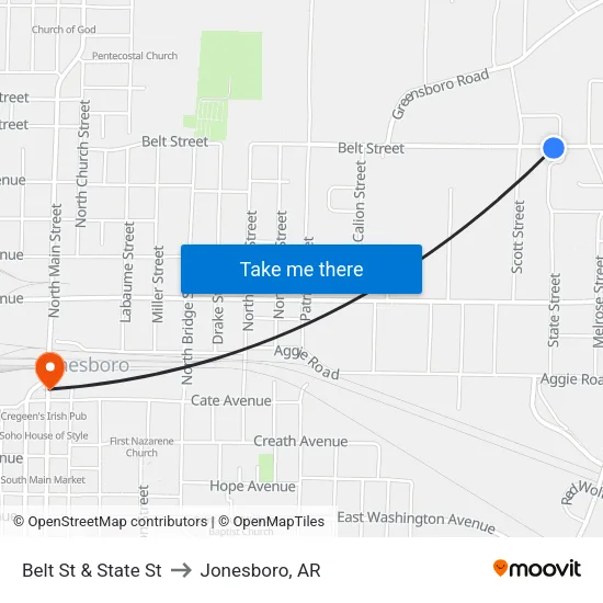 Belt St & State St to Jonesboro, AR map