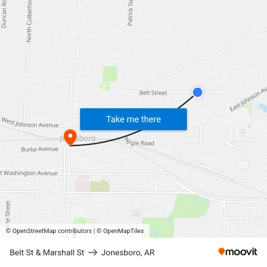 Belt St & Marshall St to Jonesboro, AR map