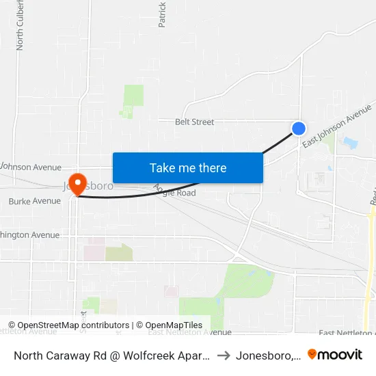 North Caraway Rd @ Wolfcreek Apartments to Jonesboro, AR map