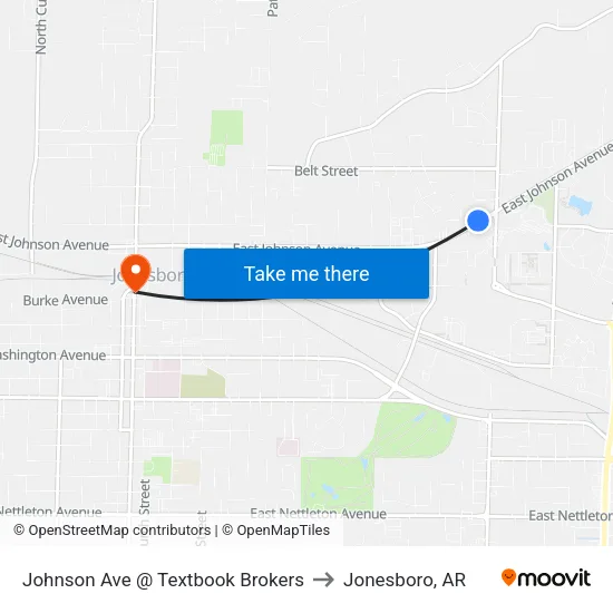 Johnson Ave @ Textbook Brokers to Jonesboro, AR map