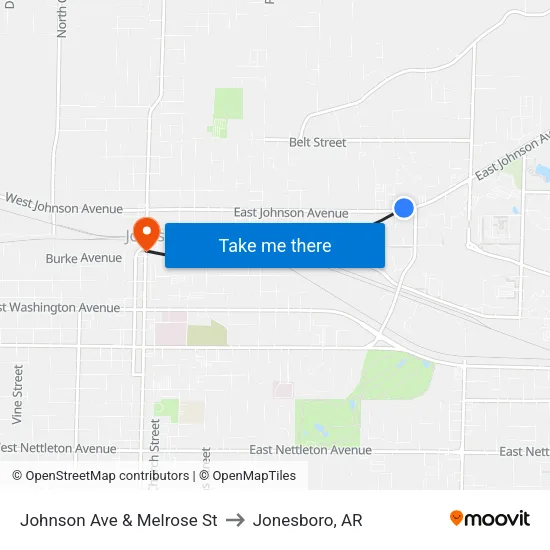 Johnson Ave & Melrose St to Jonesboro, AR map