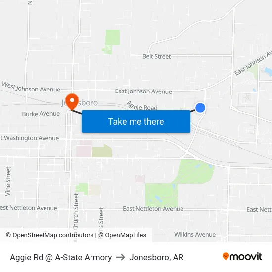Aggie Rd @ A-State Armory to Jonesboro, AR map