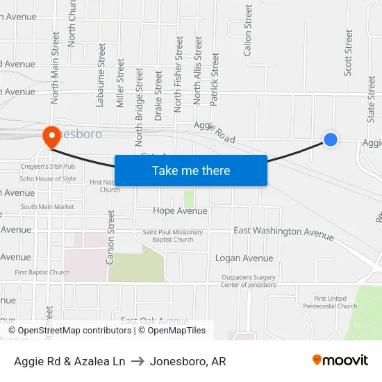 Aggie Rd & Azalea Ln to Jonesboro, AR map