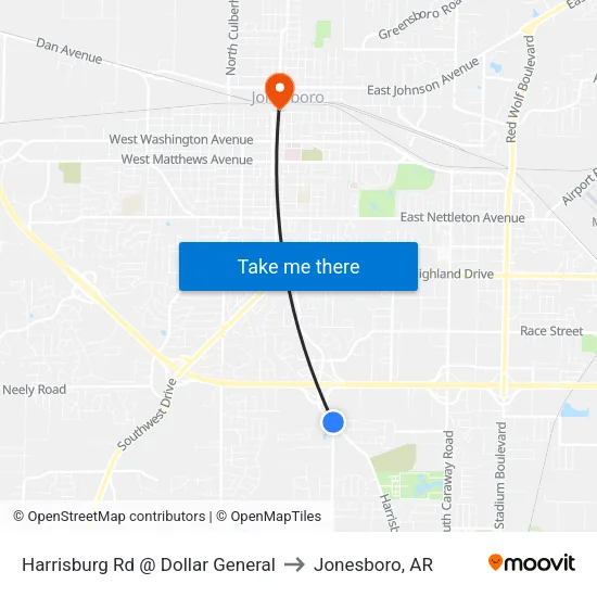 Harrisburg Rd @ Dollar General to Jonesboro, AR map