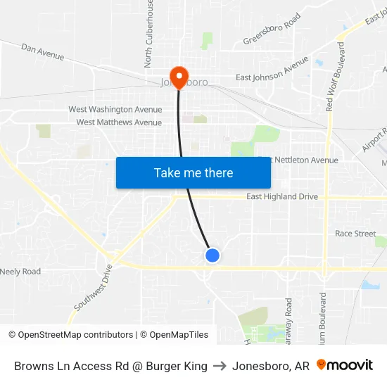 Browns Ln Access Rd @ Burger King to Jonesboro, AR map
