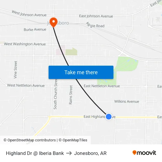 Highland Dr @ Iberia Bank to Jonesboro, AR map