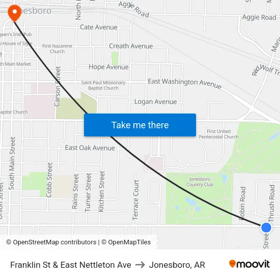 Franklin St & East Nettleton Ave to Jonesboro, AR map