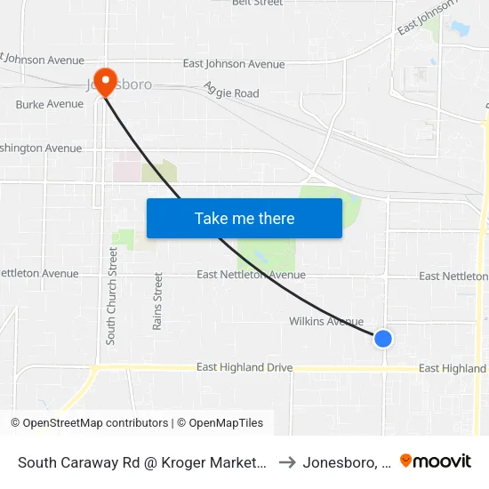 South Caraway Rd @ Kroger Marketplace to Jonesboro, AR map