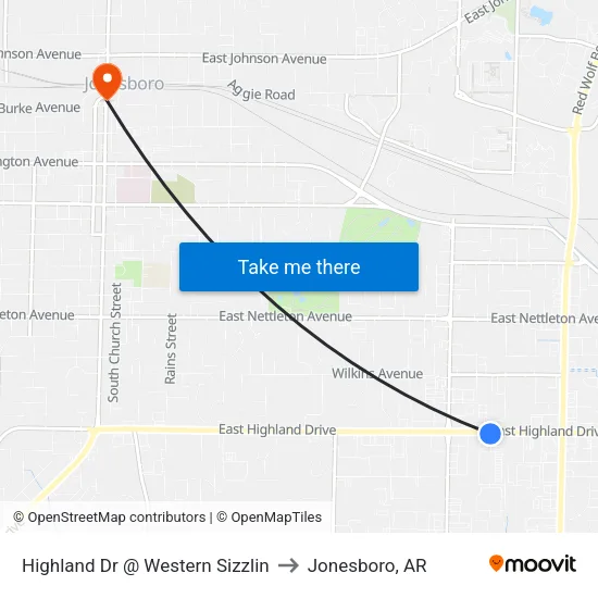 Highland Dr @ Western Sizzlin to Jonesboro, AR map