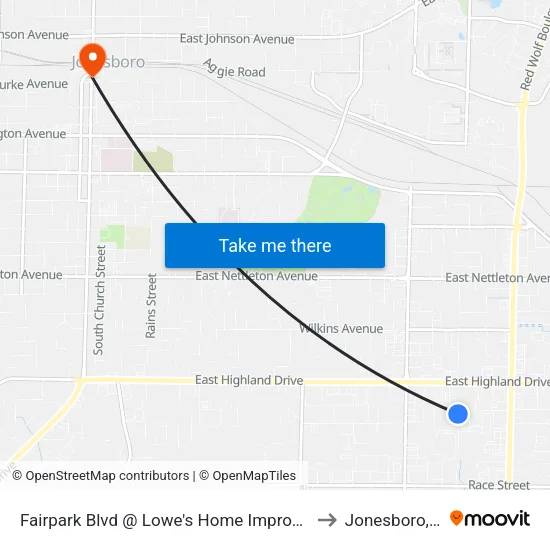 Fairpark Blvd @ Lowe's Home Improvement to Jonesboro, AR map