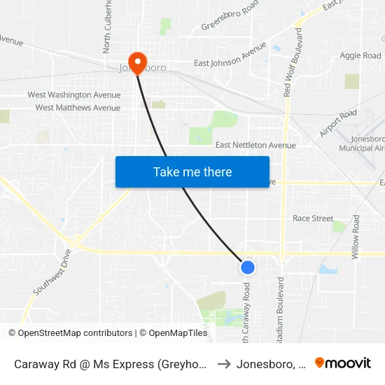 Caraway Rd @ Ms Express (Greyhound) to Jonesboro, AR map