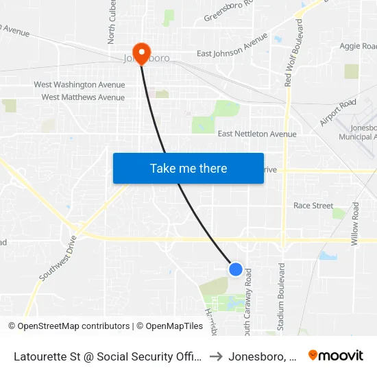 Latourette St @ Social Security Office to Jonesboro, AR map