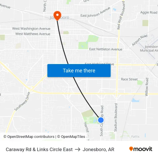 Caraway Rd & Links Circle East to Jonesboro, AR map