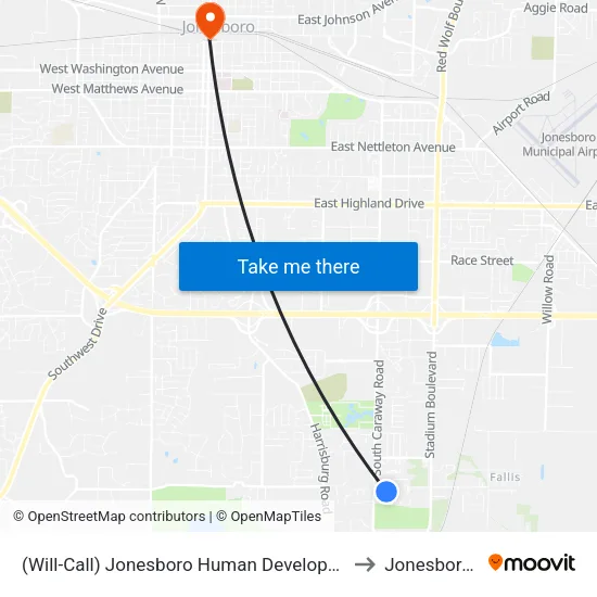 (Will-Call) Jonesboro Human Development Center to Jonesboro, AR map