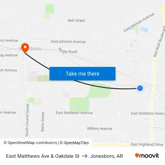 East Matthews Ave & Oakdale St to Jonesboro, AR map