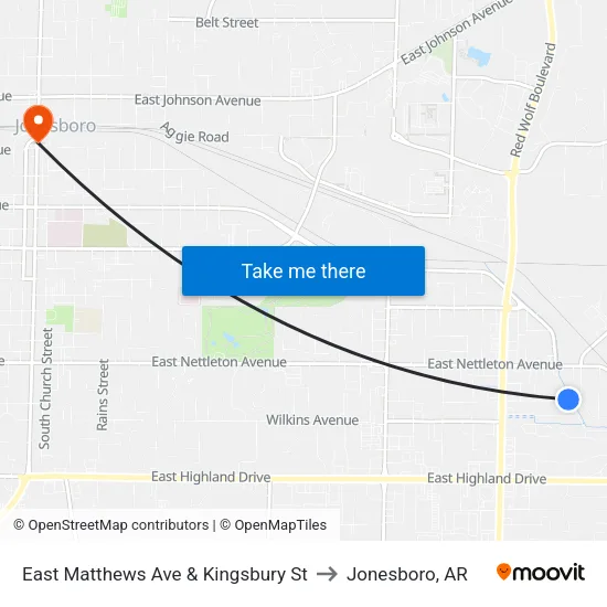 East Matthews Ave & Kingsbury St to Jonesboro, AR map