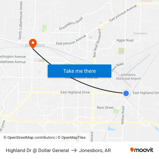 Highland Dr @ Dollar General to Jonesboro, AR map
