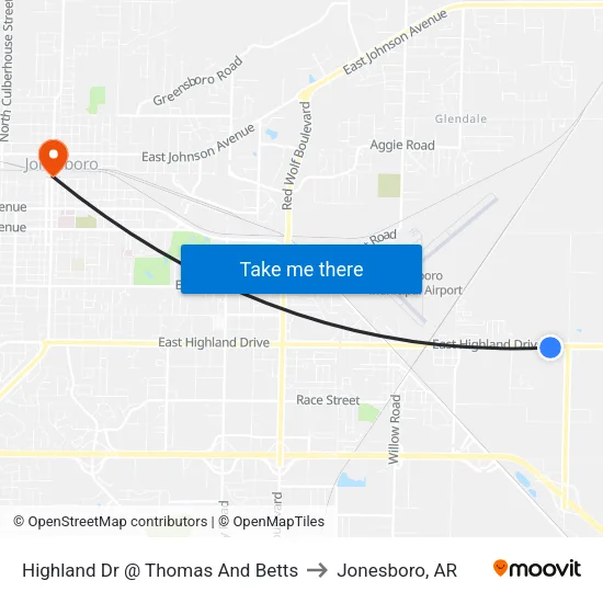 Highland Dr @ Thomas And Betts to Jonesboro, AR map