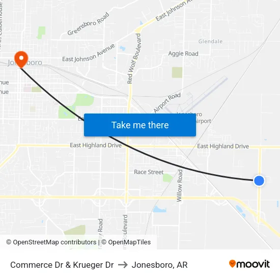 Commerce Dr & Krueger Dr to Jonesboro, AR map