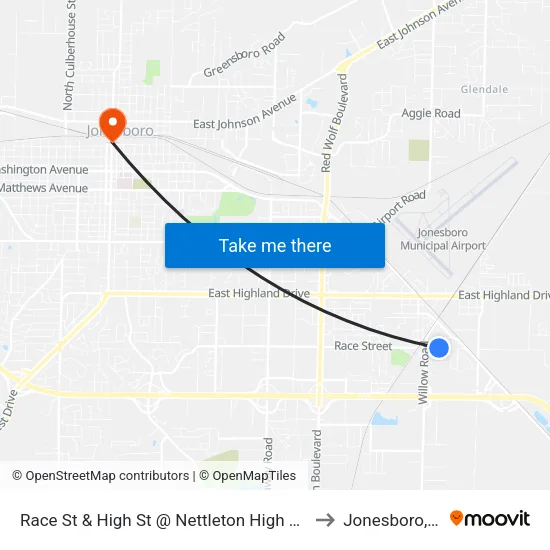 Race St & High St @ Nettleton High School to Jonesboro, AR map