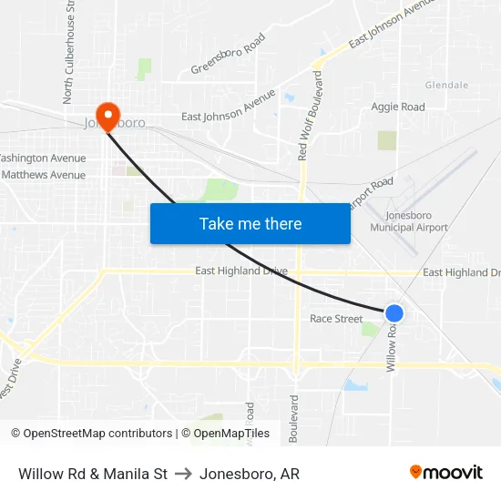 Willow Rd & Manila St to Jonesboro, AR map
