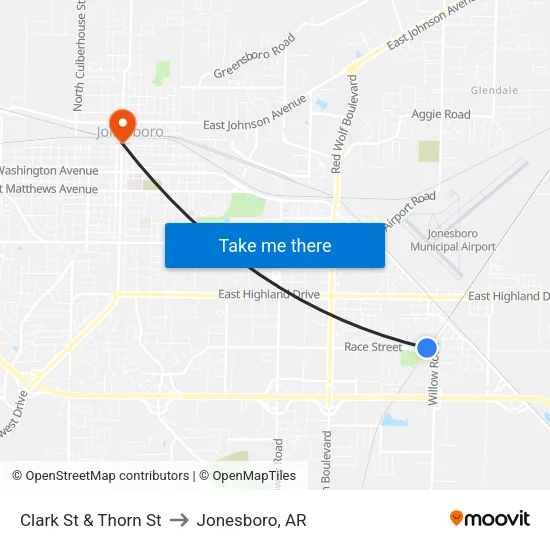 Clark St & Thorn St to Jonesboro, AR map