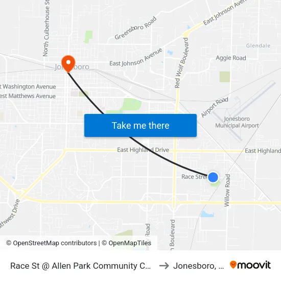 Race St @ Allen Park Community Center to Jonesboro, AR map