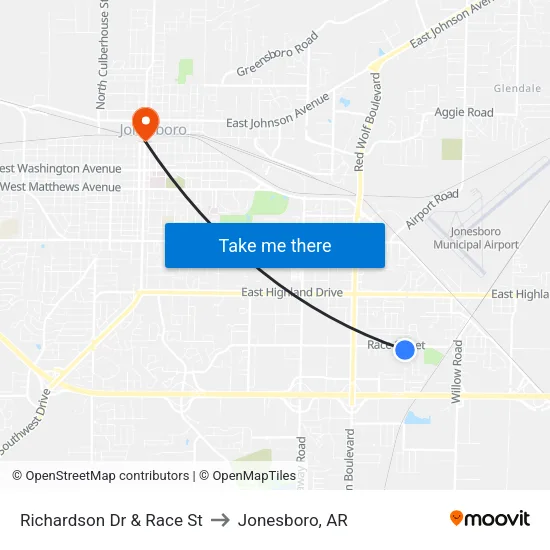Richardson Dr & Race St to Jonesboro, AR map