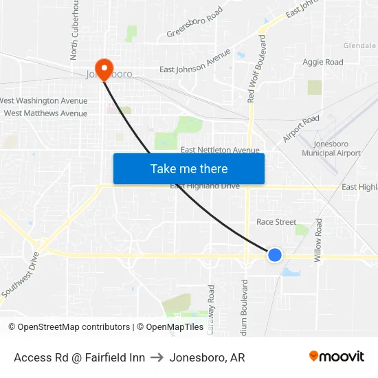 Access Rd @ Fairfield Inn to Jonesboro, AR map
