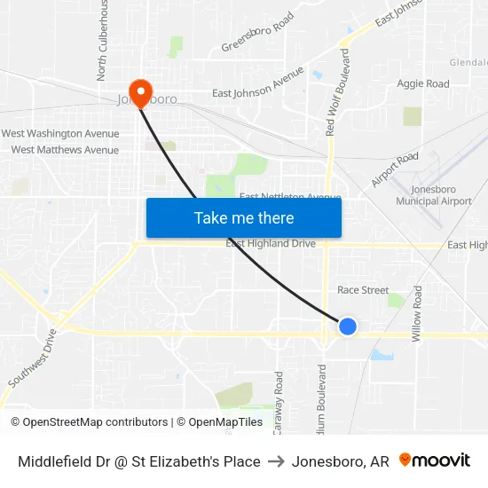 Middlefield Dr @ St Elizabeth's Place to Jonesboro, AR map