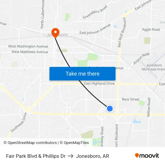 Fair Park Blvd & Phillips Dr to Jonesboro, AR map