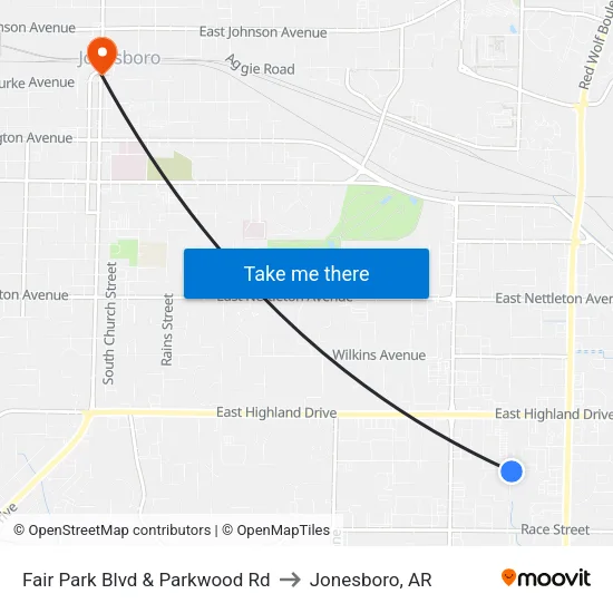 Fair Park Blvd & Parkwood Rd to Jonesboro, AR map