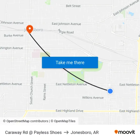 Caraway Rd @ Payless Shoes to Jonesboro, AR map