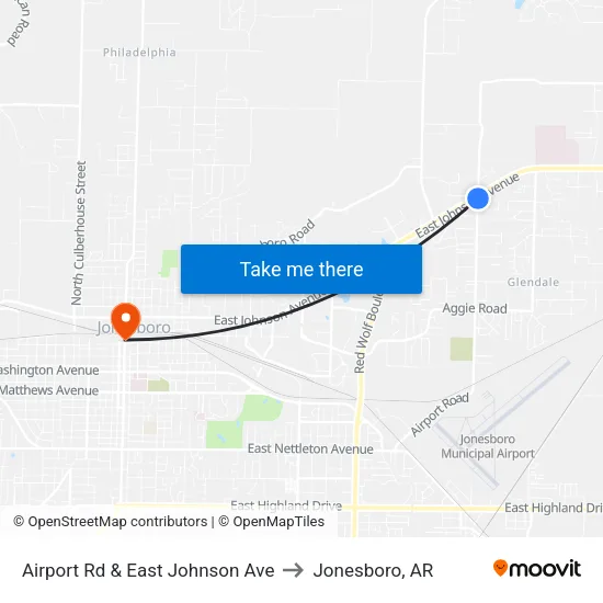 Airport Rd & East Johnson Ave to Jonesboro, AR map