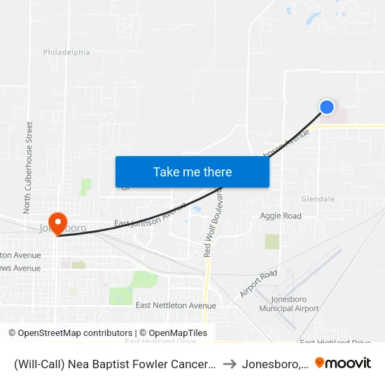 (Will-Call) Nea Baptist Fowler Cancer Center to Jonesboro, AR map