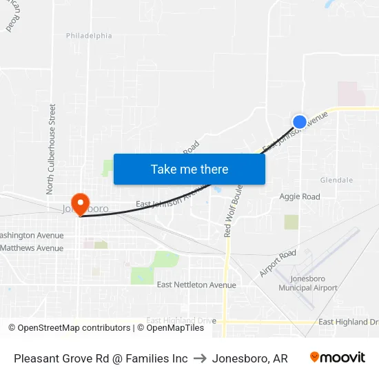 Pleasant Grove Rd @ Families Inc to Jonesboro, AR map