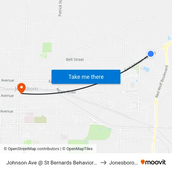 Johnson Ave @ St Bernards Behavioral Health to Jonesboro, AR map