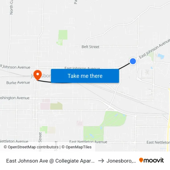 East Johnson Ave @ Collegiate Apartments to Jonesboro, AR map