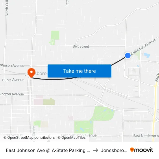 East Johnson Ave @ A-State Parking Services to Jonesboro, AR map