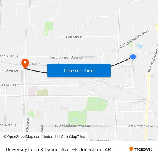 University Loop & Danner Ave to Jonesboro, AR map